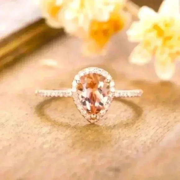 Bridgerton Era Look 14k Rose Gold Over Silver Diamond Morganite Ring - Picture 3 of 7